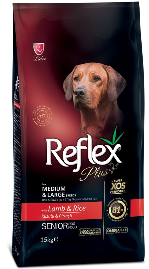 REFLEX PLUS Medium Large Breed Senior Dog Food Lamb and Rice 15 кг сухой корм для пожилых