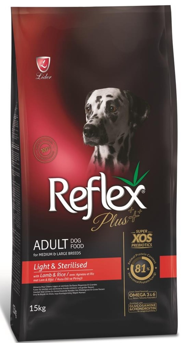 REFLEX PLUS Medium Large Breed Light  Sterilised Dog Food Lamb and Rice 15 кг сухой корм о