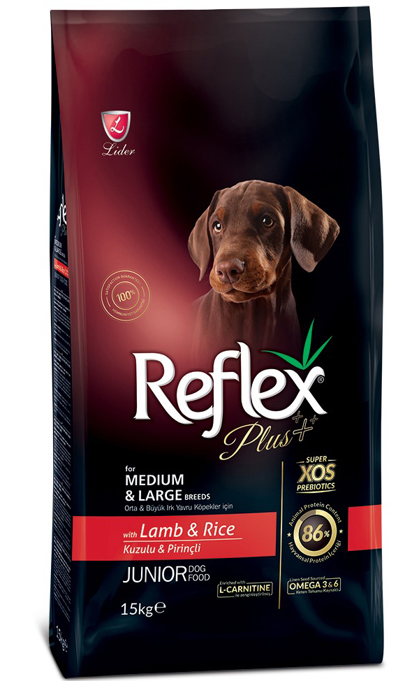 REFLEX PLUS Medium Large Breed Junior Dog Food Lamb and Rice 15 кг сухой корм для щенков с