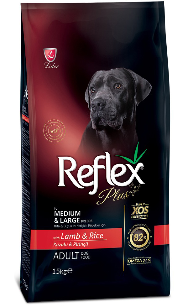 REFLEX PLUS Medium Large Breed Adult Dog Food Lamb and Rice 15 кг сухой корм для собак сре