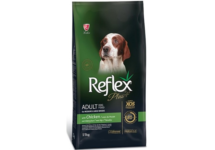 REFLEX PLUS Medium Large Breed Adult Dog Food Chicken 15 кг сухой корм для собак средних и