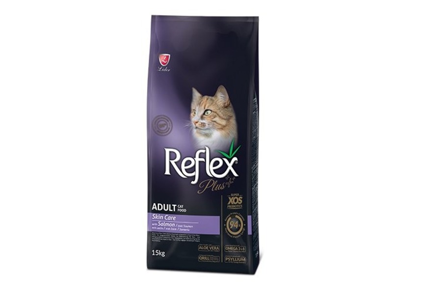 REFLEX PLUS Adult Cat Food Skin Care Salmon 15 кг сухой корм для кошек для здоровой кожи с