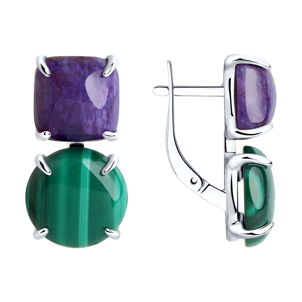 

Серьги из серебра SOKOLOV 83020097, чароит/малахит, 83020097
