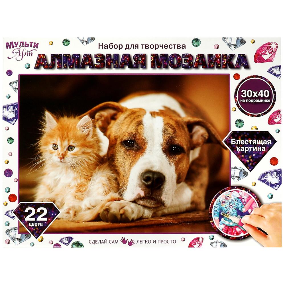 Алмазная мозаика Multi Art Щенок и котенок 30х40 см 1419₽