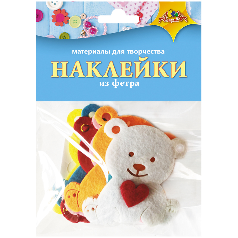 

Набор наклеек из фетра, Апплика, декор для творчества "Мишка", 5 шт.