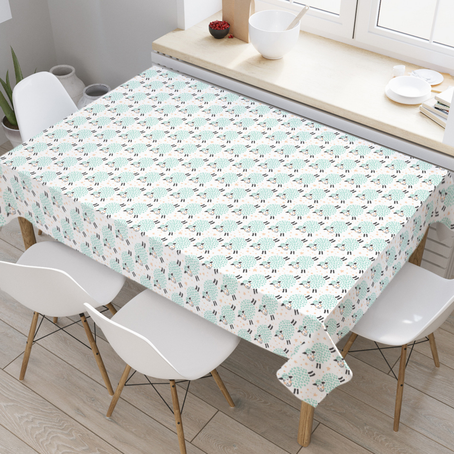 

Скатерть прямоугольная на кухонный стол JoyArty "Бегущие овечки" из оксфорда, 180x145 см, Голубой, Бегущие овечки