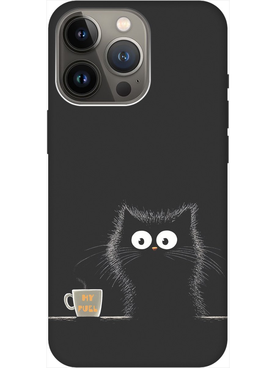 

Силиконовый чехол на Apple iPhone 13 Pro Max с принтом "Котик и кофе" матовый черный, Черный;белый;коричневый, 732247312