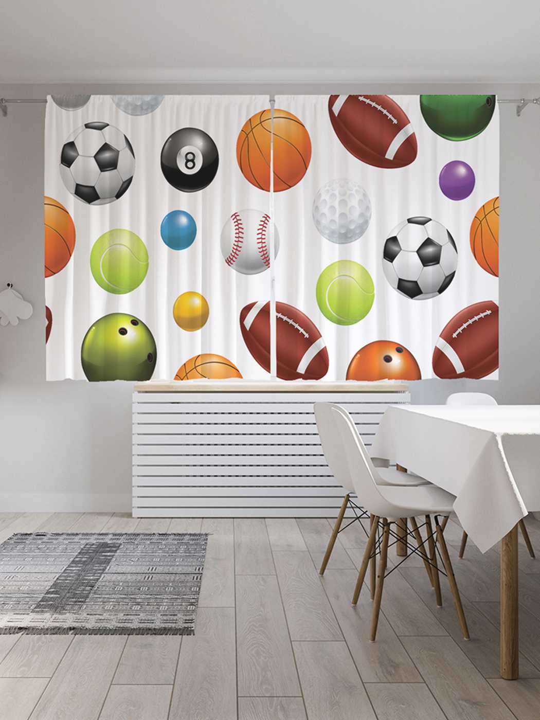 фото Классические шторы joyarty "спортивные мячи", серия oxford delux, 2 полотна 145x180 см