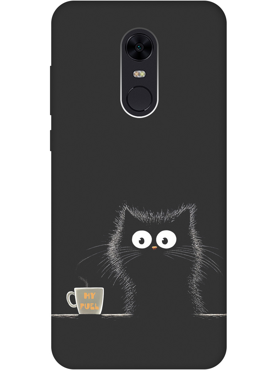 

Силиконовый чехол на Xiaomi Redmi 5 Plus с принтом "Котик и кофе" матовый черный, Черный;белый;коричневый, 717097512