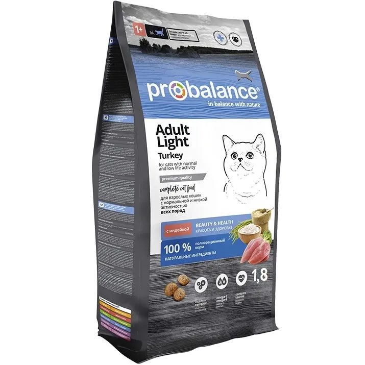 Probalance дкошек Adult Light Turkey с индейкой мешок 1,8 кг НОВИНКА  3 шт