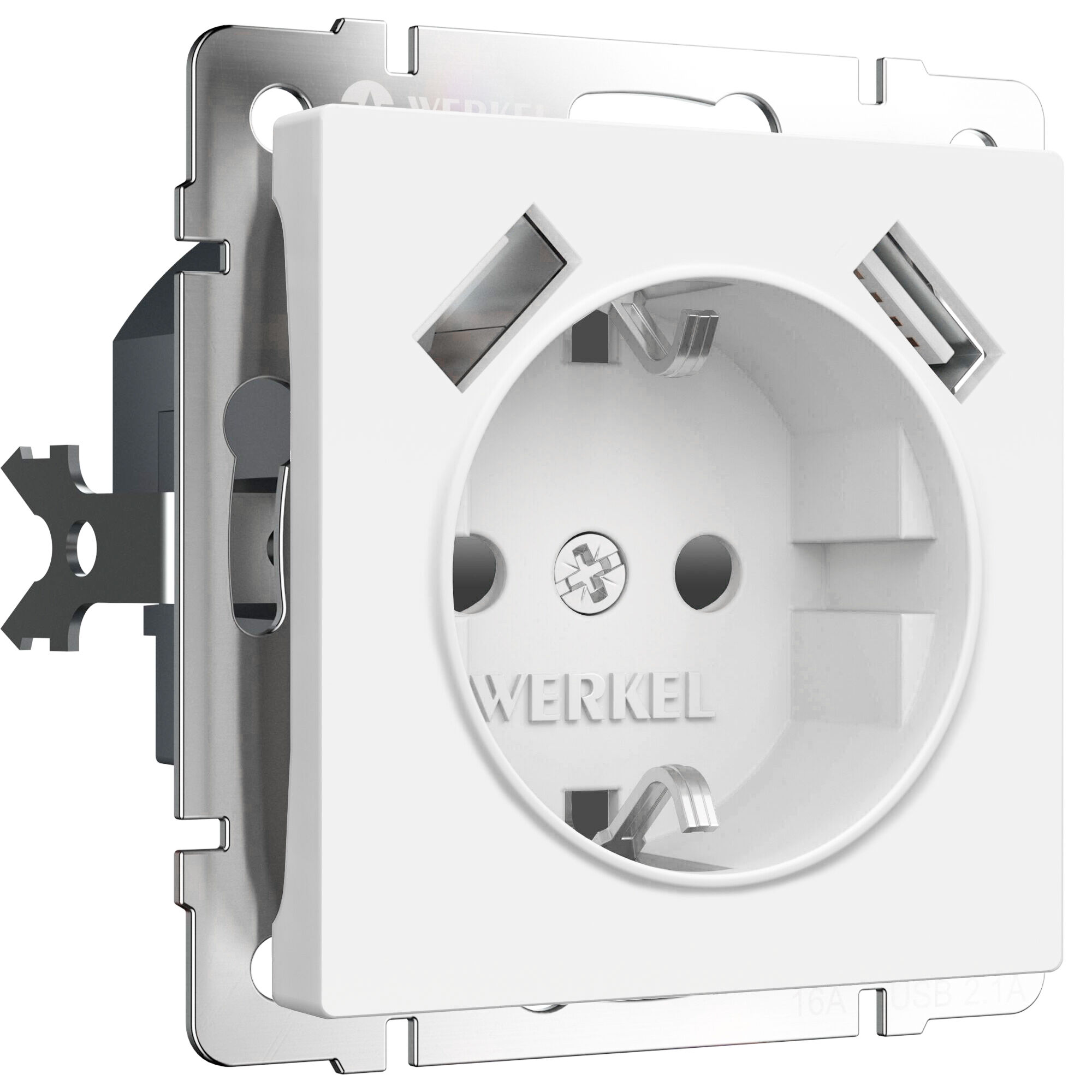 Встраиваемая розетка Werkel W1171561 белый матовый с заземлением, шторками и USBх2 16 А лицевая панель с суппортом для двух коннекторов rj45 efapel 90441 spe