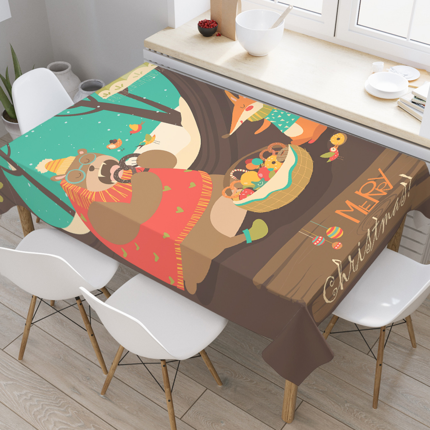 

Скатерть прямоугольная JoyArty "Рождество в берлоге" из оксфорда, 180x145 см, Коричневый, Рождество в берлоге