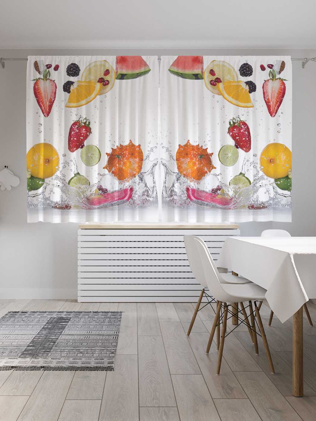 фото Классические шторы joyarty "фруктовое купание", серия oxford delux, 2 полотна 145x180 см