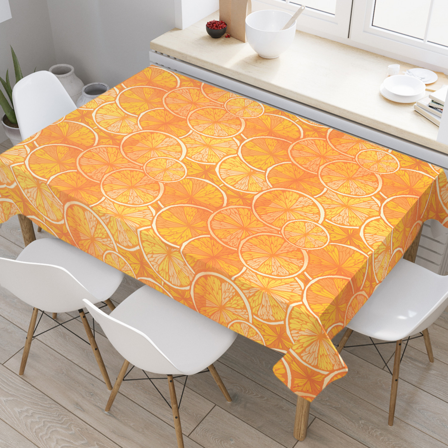 

Скатерть прямоугольная на кухонный стол JoyArty "Кружки апельсина" из оксфорда, 180x145 см, Желтый, Кружки апельсина