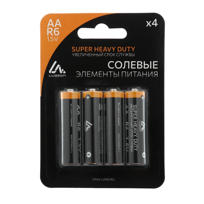 Батарейка солевая LuazON Super Heavy Duty, AA, R6, блистер, 4 шт