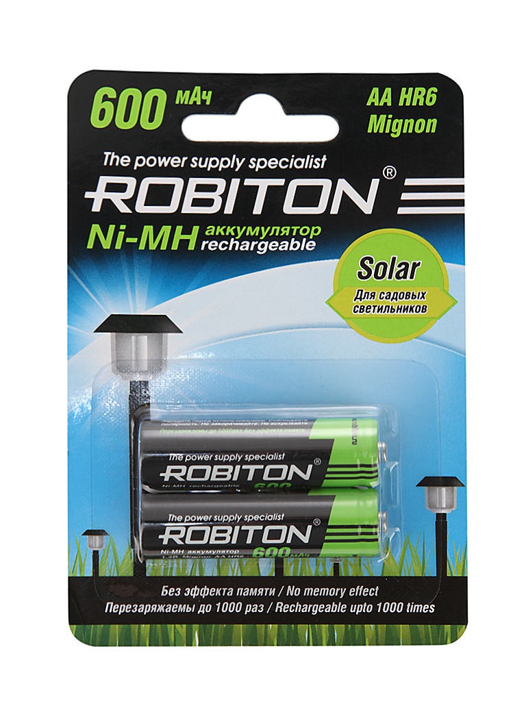 Аккумулятор Robiton AA SOLAR 600MHAA-2 13905 BL2 (2 штуки) аккумуляторы robiton с 4500mah bl2