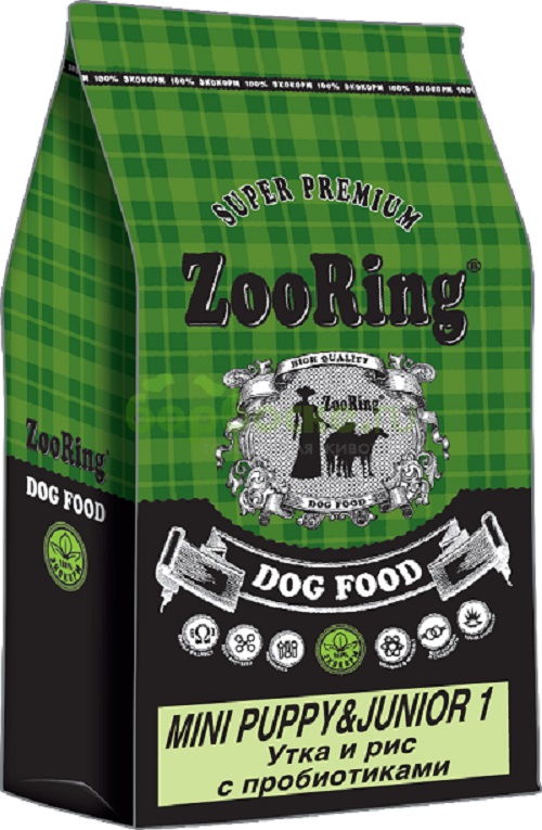 Сухой корм для щенков ZooRing Mini Puppy&Junior 1 мини пород, Утка и рис, 10 кг