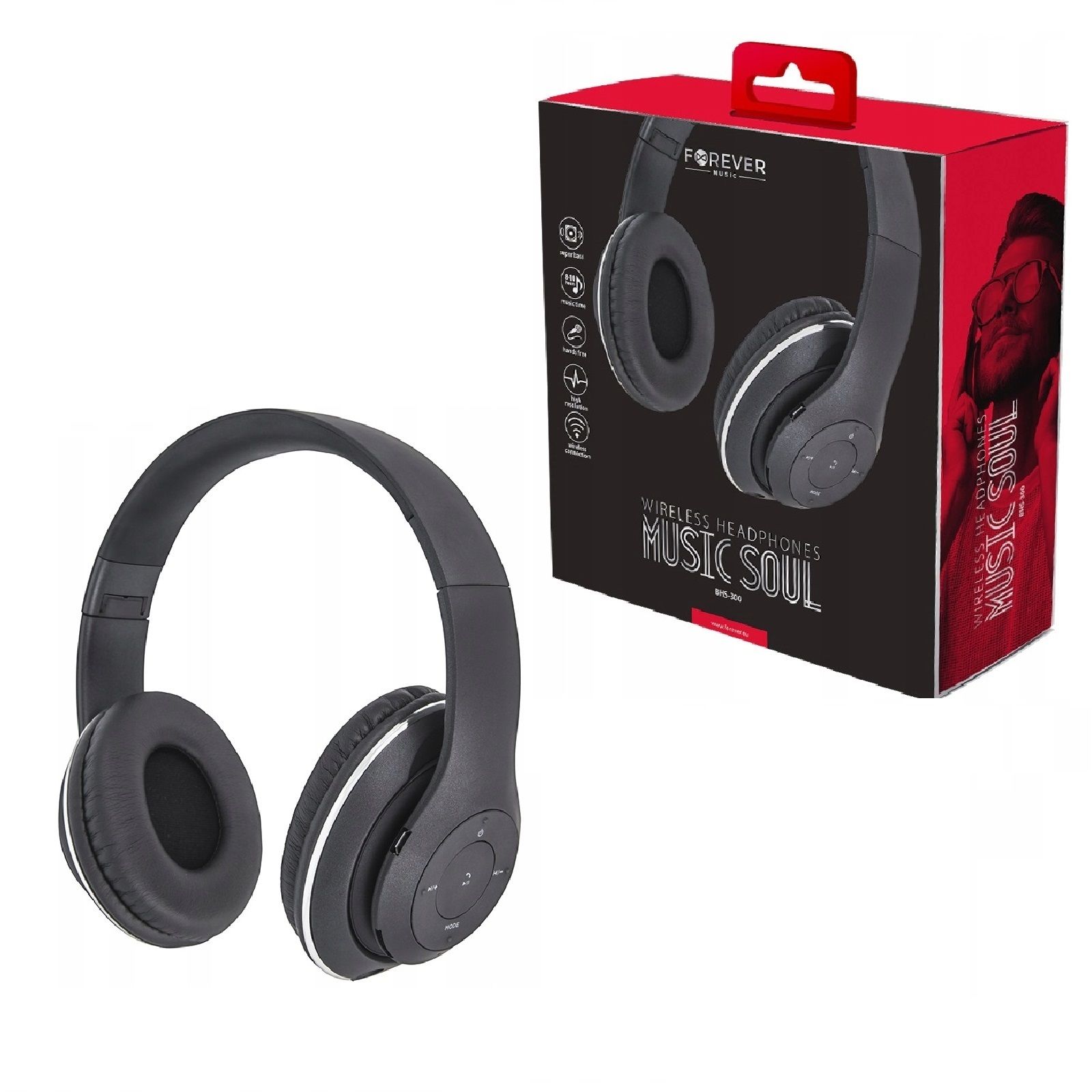 фото Беспроводные наушники bluetooth headphones forever music soul bhs-300 black