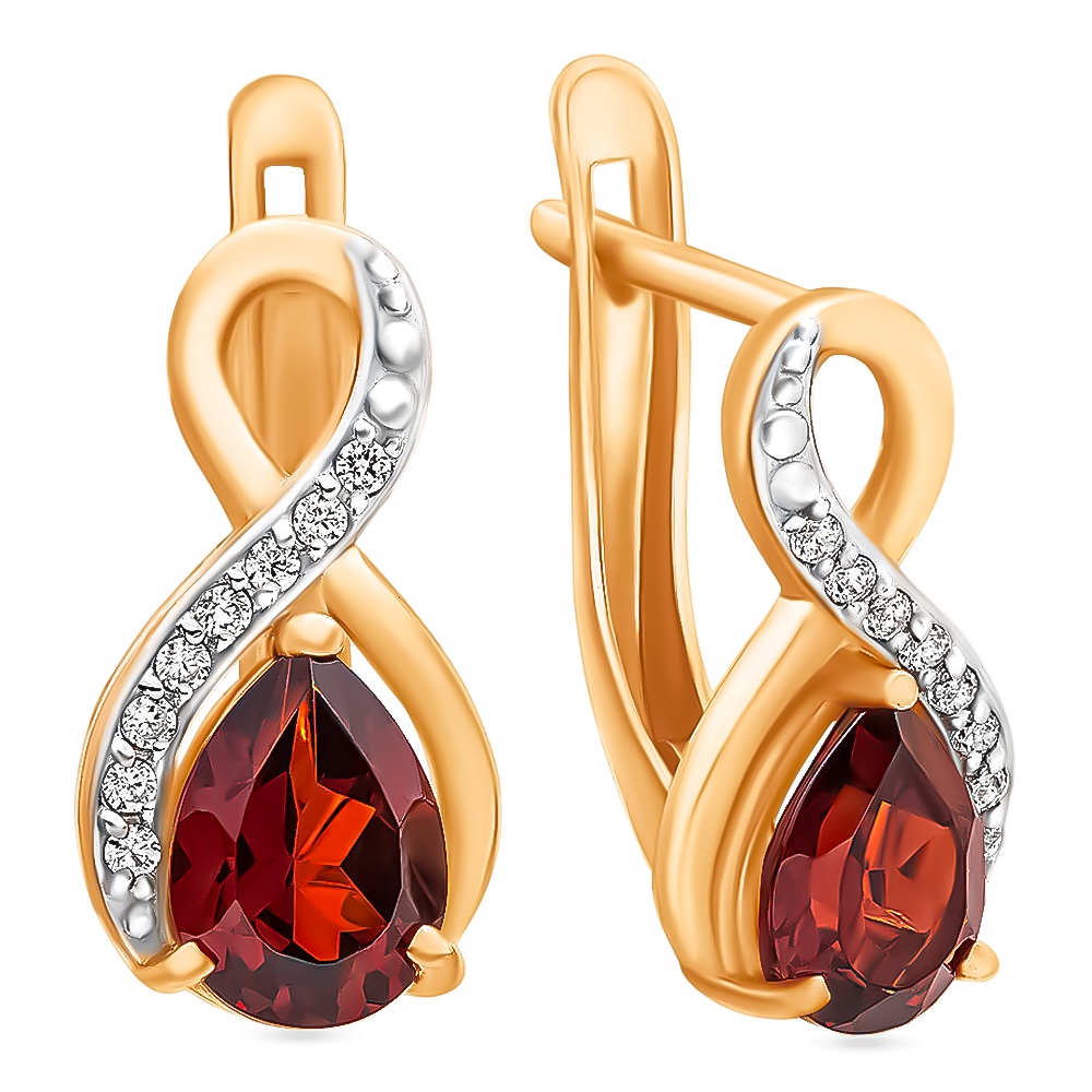 

Серьги из красного золота 585Gold 202006052, гранат/фианит, 202006052