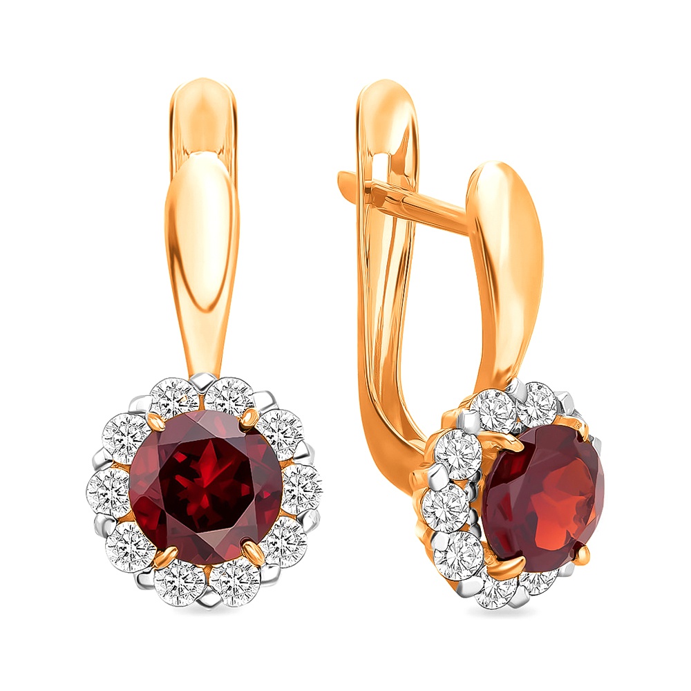 

Серьги из красного золота 585Gold 202006026, гранат/фианит, 202006026