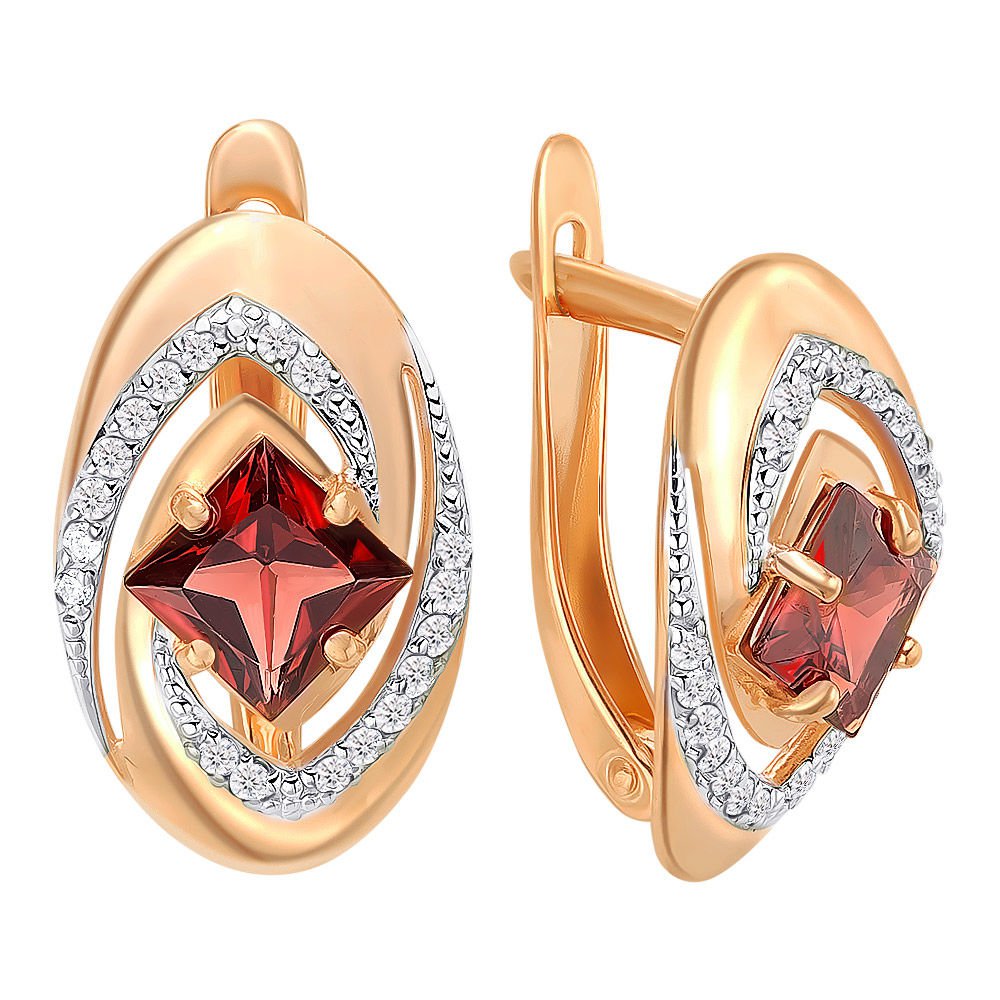 

Серьги из красного золота 585Gold 202005523, гранат/фианит, 202005523