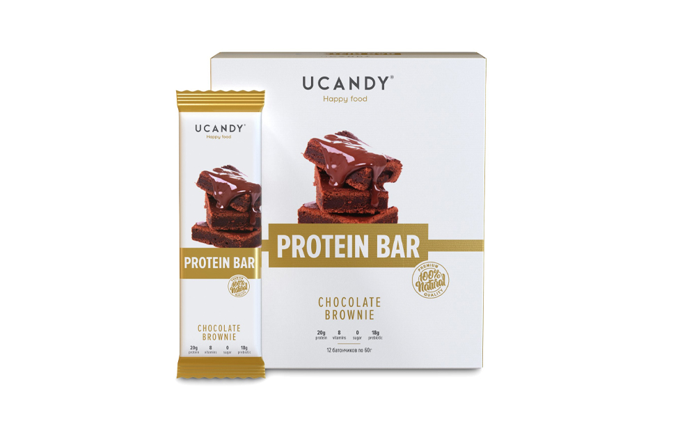 фото Протеиновый батончик ucandy protein bar, 33% белка, шоколадный брауни, 60г*12 шт.