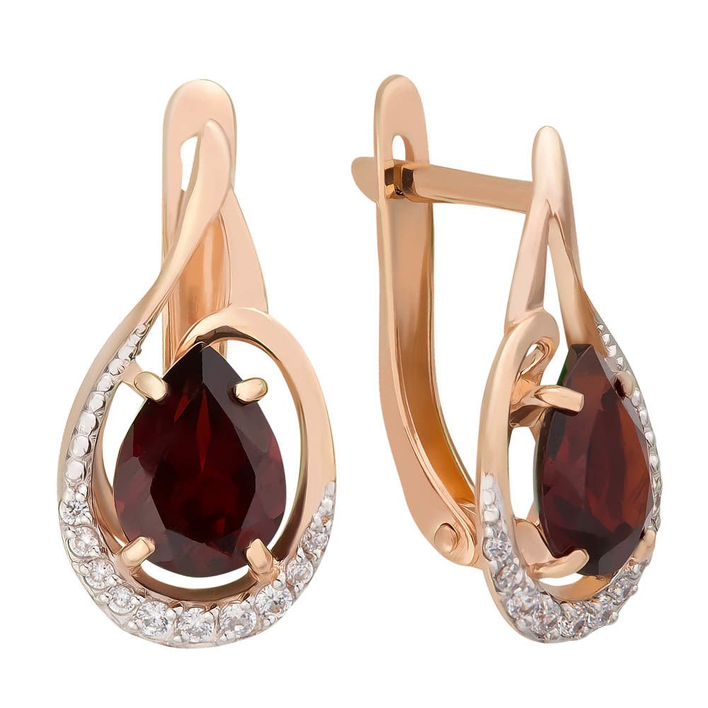 

Серьги из красного золота 585Gold 202005306, гранат/фианит, 202005306