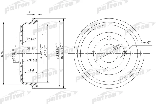 

PATRON Барабан тормозной PATRON PDR1533 комплект 1 шт