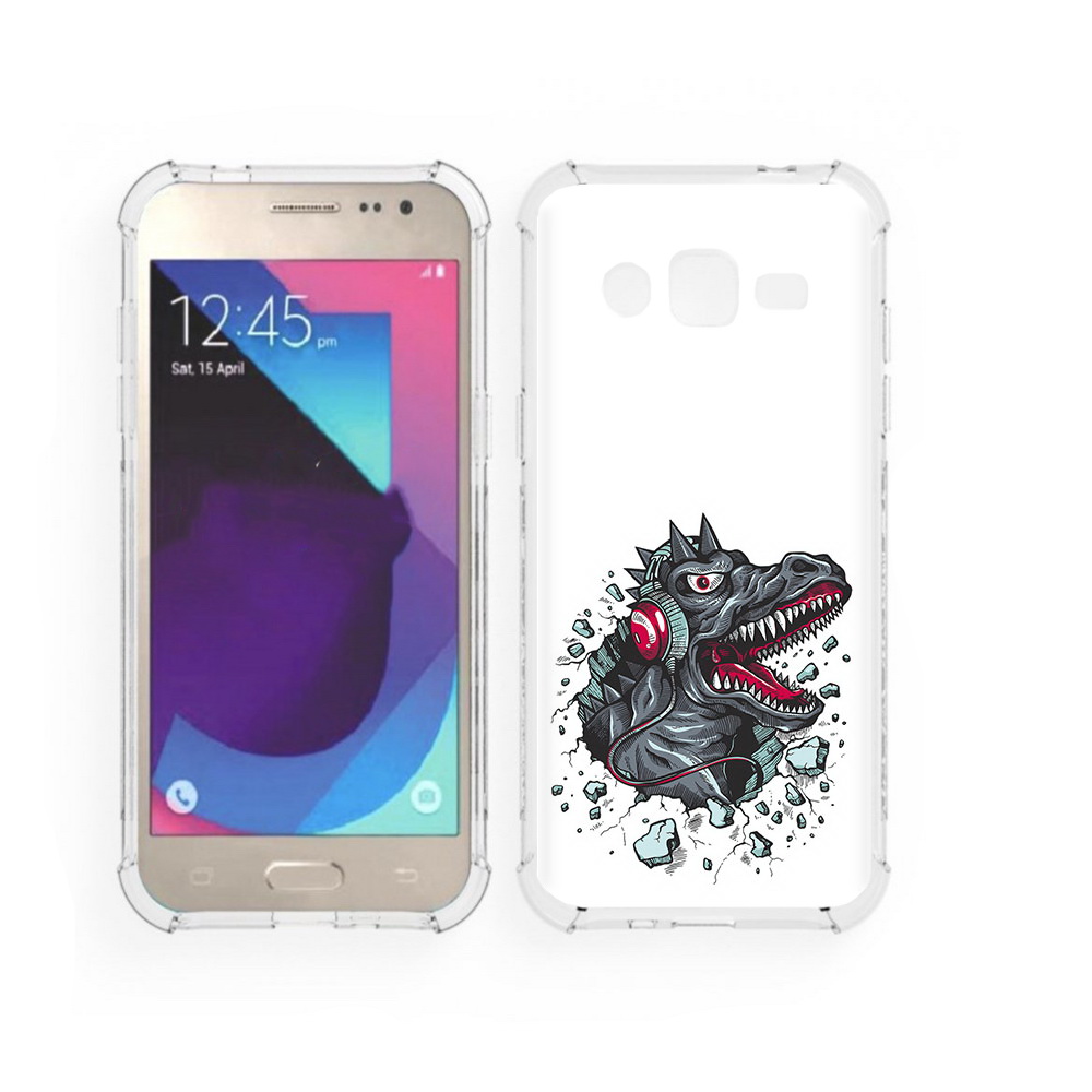 

Чехол MyPads Tocco для Samsung Galaxy J2 Нарисованный динозавр в наушниках, Прозрачный, Tocco