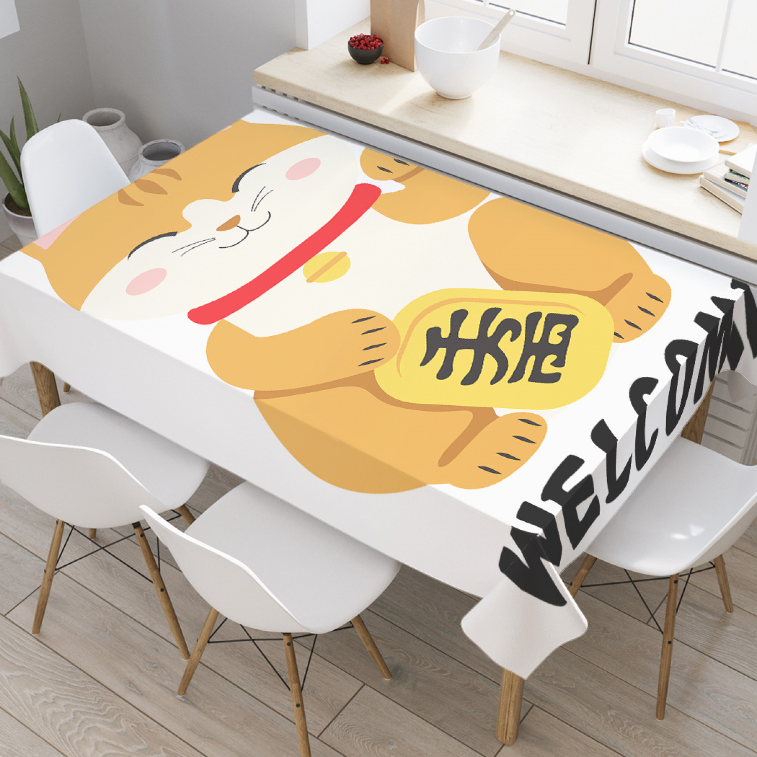 

Скатерть прямоугольная JoyArty "Приглашающий манэки-нэко" из оксфорда, 180x145см, Белый, Приглашающий манэки-нэко