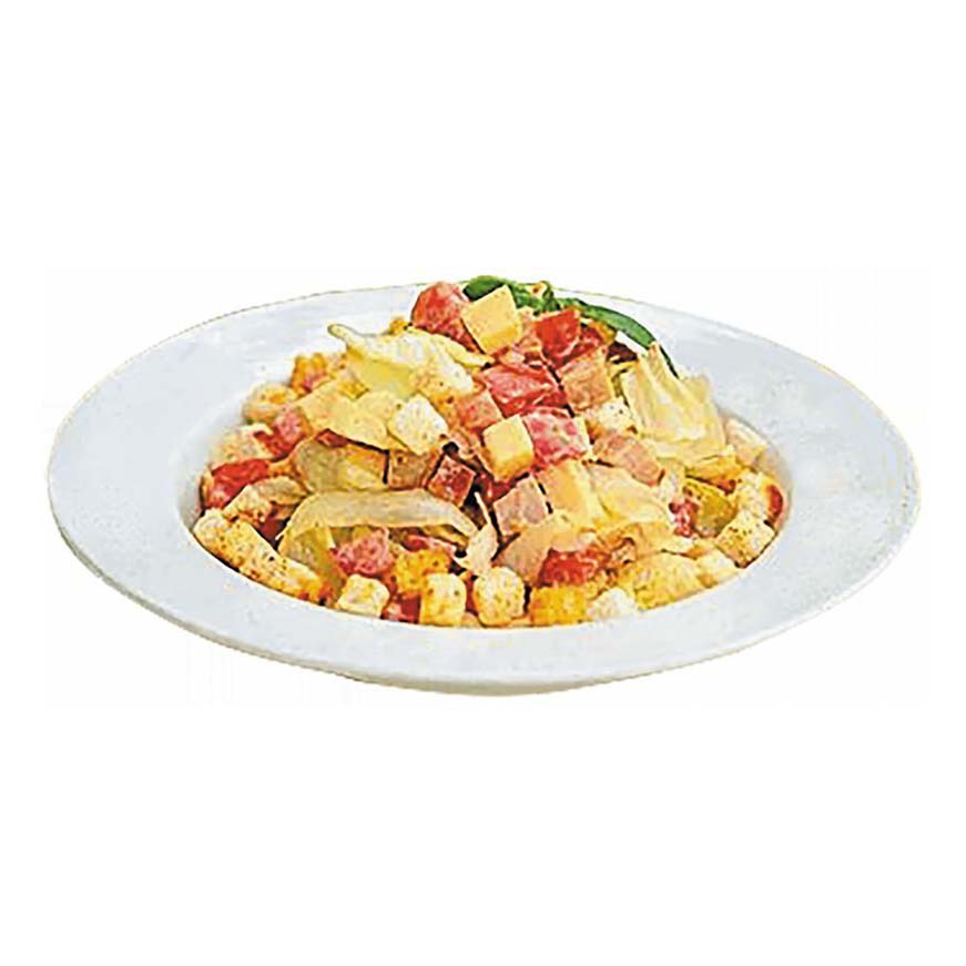 

Салат с копченой курицей томатами и сухариками +-100 г