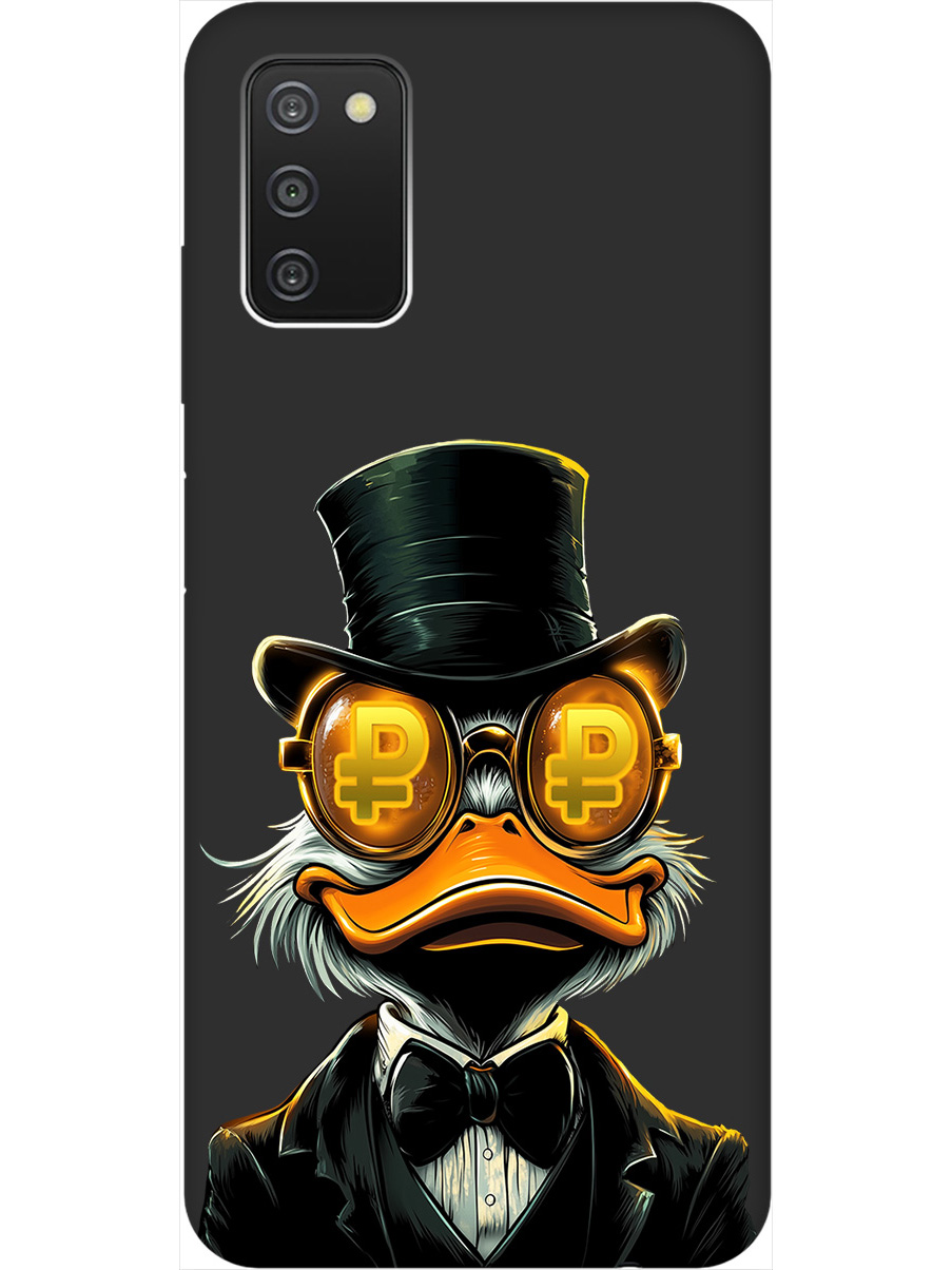 

Силиконовый чехол на Samsung Galaxy A03s с принтом "Скрудж и Рубль" матовый черный, Черный;белый;оранжевый, 732241171
