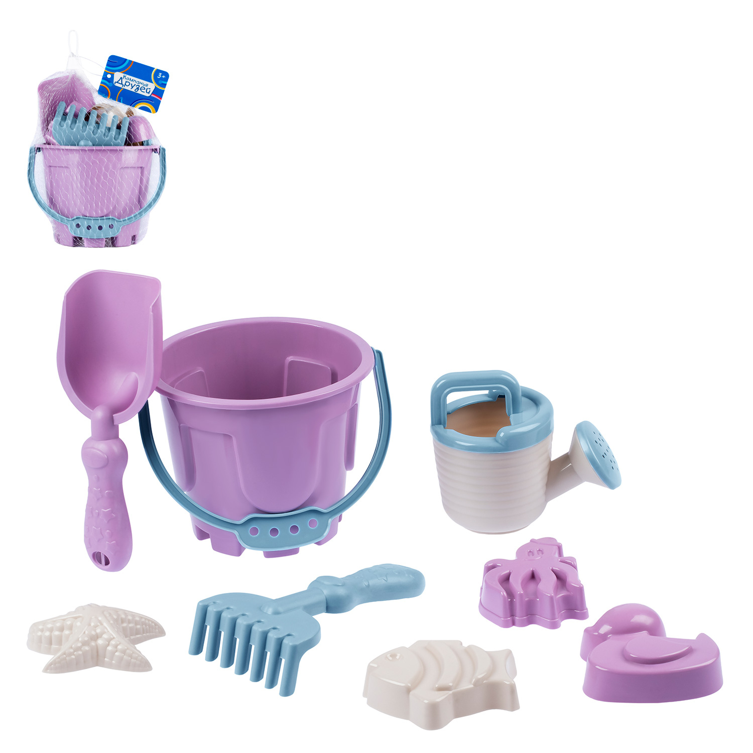 

Песочный набор ТМ Компания Друзей, ведерко, лопатка/грабельки, лейка, формочки, JB5300545