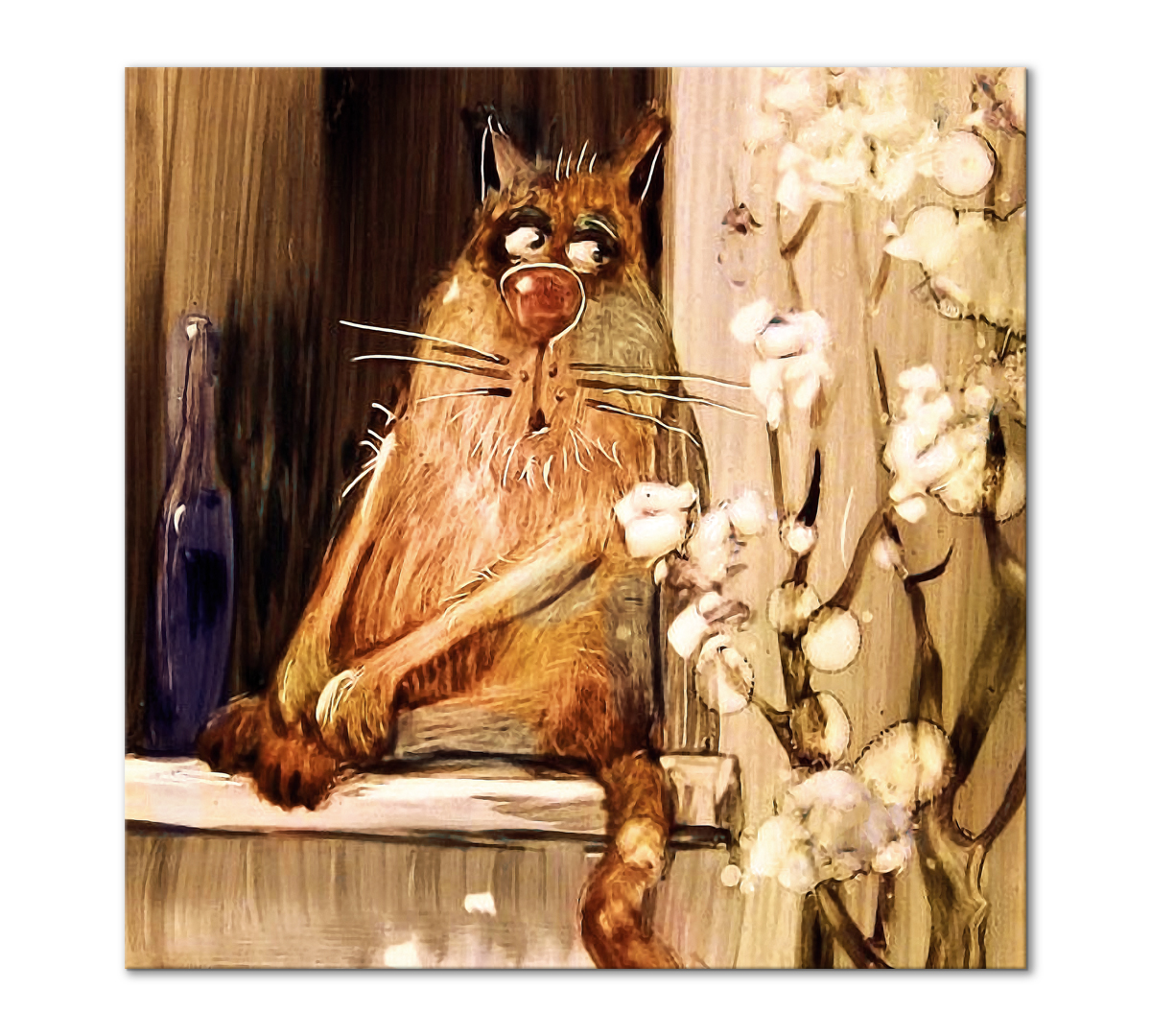 фото Картина интерьерная на холсте poly print art скучающий кот 40х40 см.