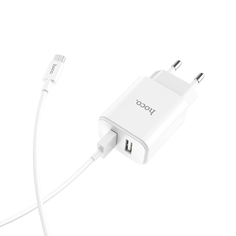 

Сетевое зарядное устройство Hoco C62A (2A, 2 порта + кабель MicroUSB), белый