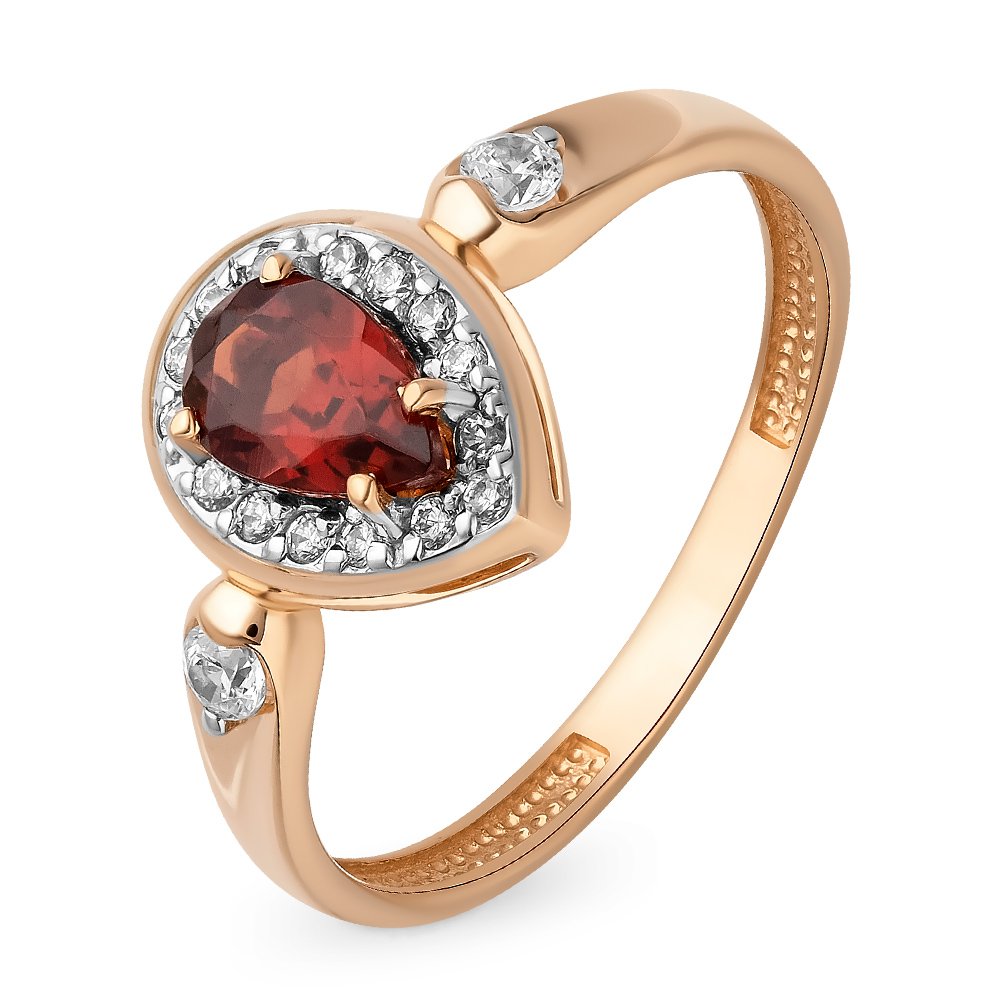 

Кольцо женское из красного золота с гранатом, фианитом 585Gold 101012834, р, 101012834