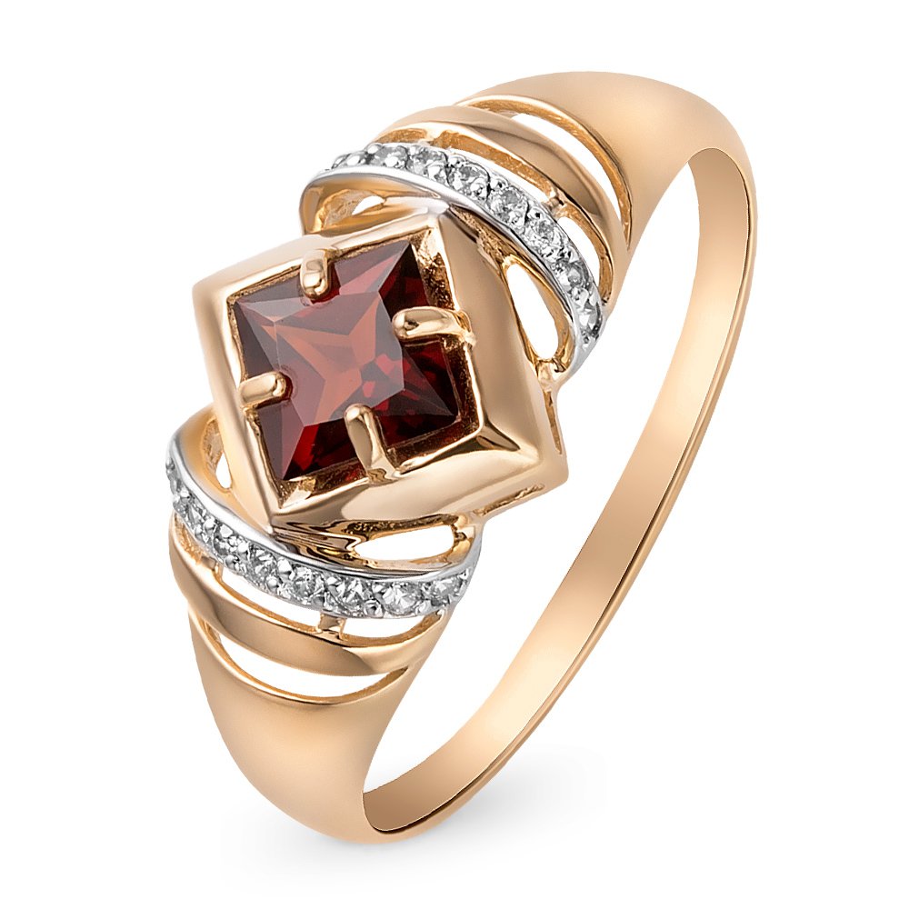 

Кольцо женское из красного золота с гранатом, фианитом 585Gold 201012745, р. 19, 201012745