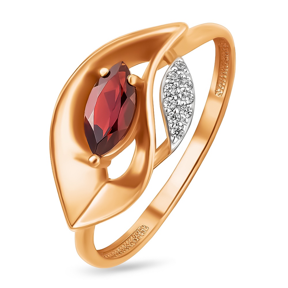 

Кольцо женское из красного золота с гранатом, фианитом 585Gold 201012669, р. 16, 201012669