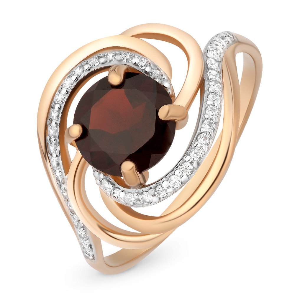 

Кольцо женское из красного золота с гранатом, фианитом 585Gold 201012546, р, 201012546
