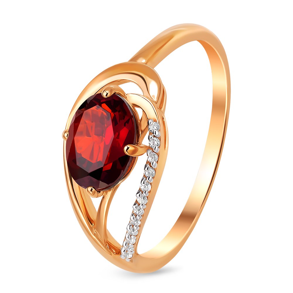 

Кольцо женское из красного золота с гранатом, фианитом 585Gold 201012180, р. 18, 201012180
