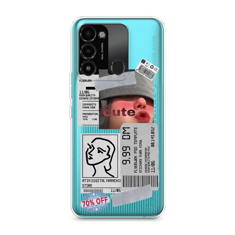 

Чехол на Tecno Spark Go 2022 "Cute girl collage", Розовый;серый;голубой, 301350-6