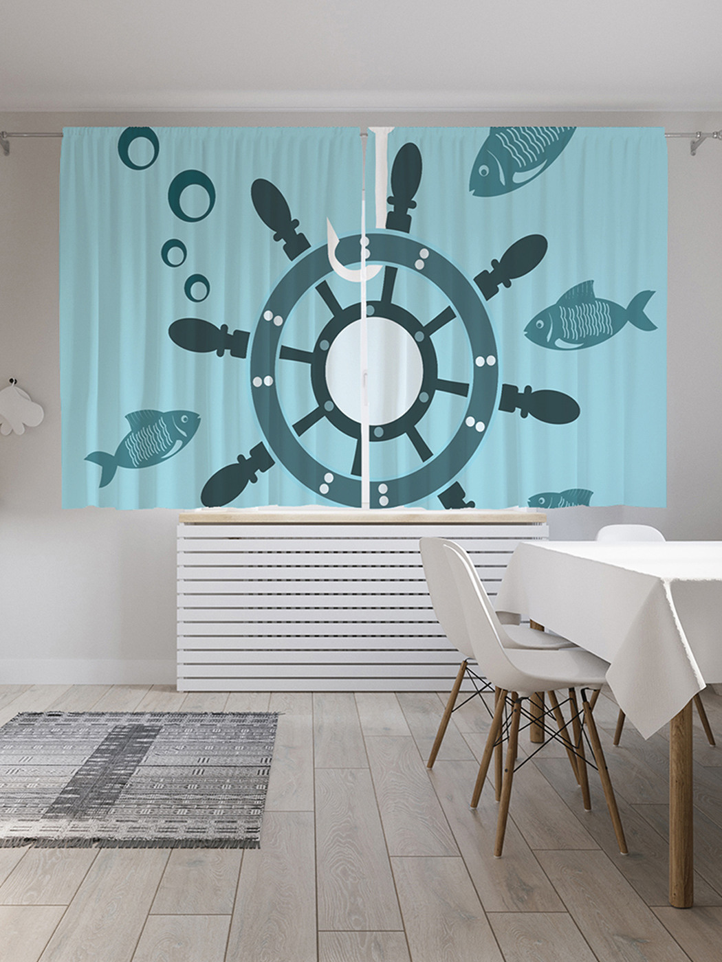 

Шторы с фотопечатью JoyArty "Штурвал на крючке" из сатена, 290х180 см