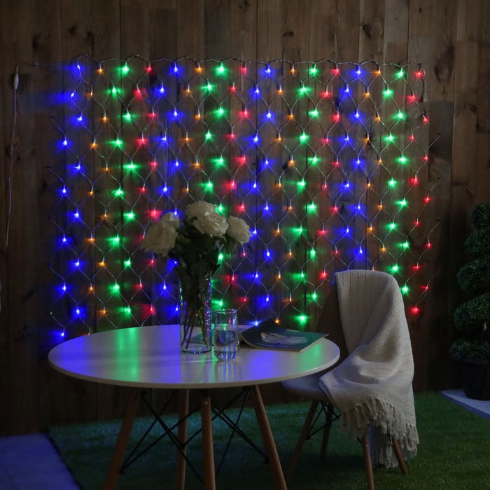 

Гирлянда «Сеть» 2  1.5 м, IP44, УМС, прозрачная нить, 192 LED, свечение мульти, 220 В