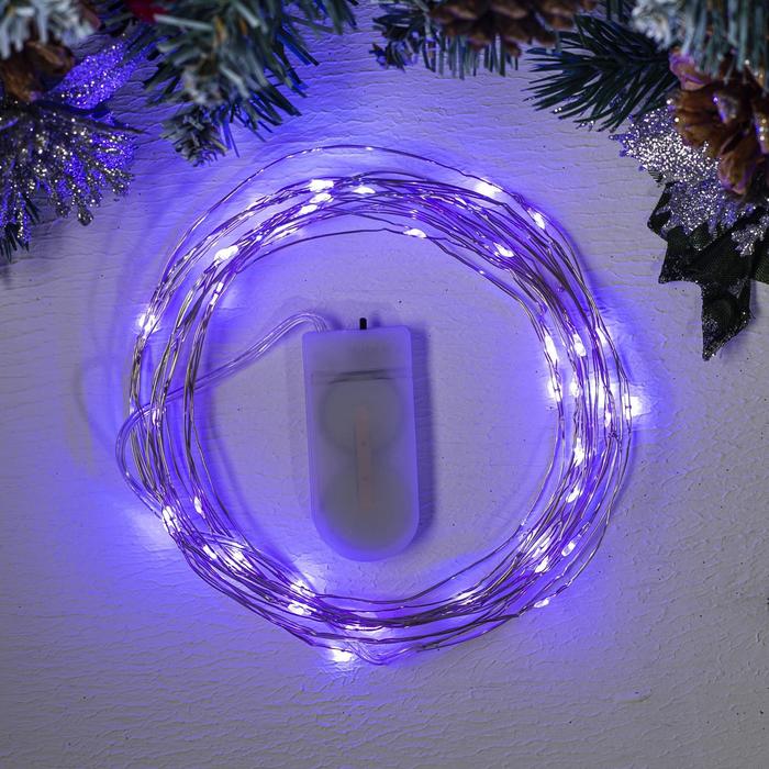 

Гирлянда «Нить» 5 м роса, IP20, серебристая нить, 50 LED, свечение фиолетовое, CR2032х2