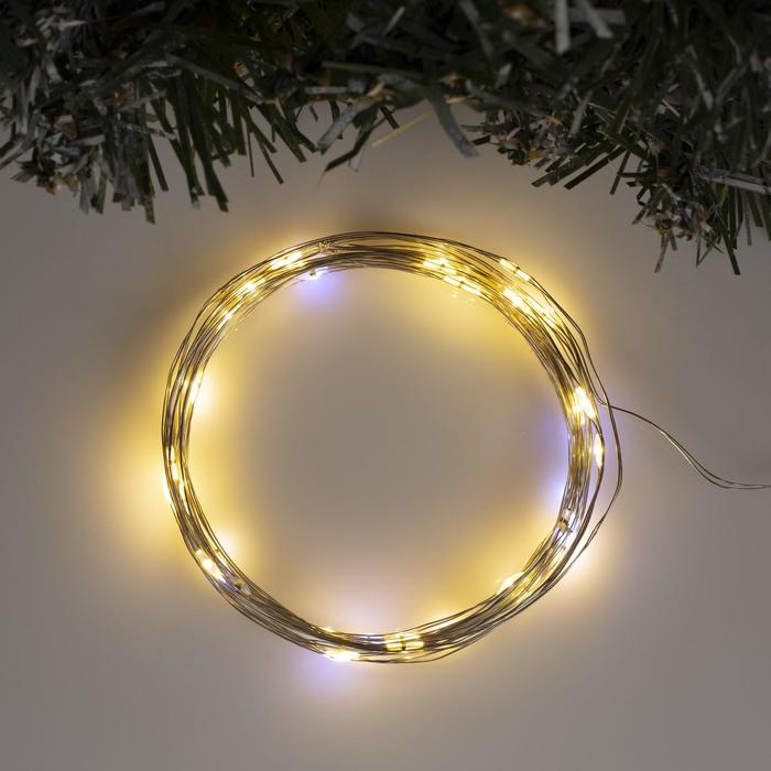 

Гирлянда «Нить» 5 м роса, IP20, серебристая нить, 50 LED, свечение тёплое белое, мерцание