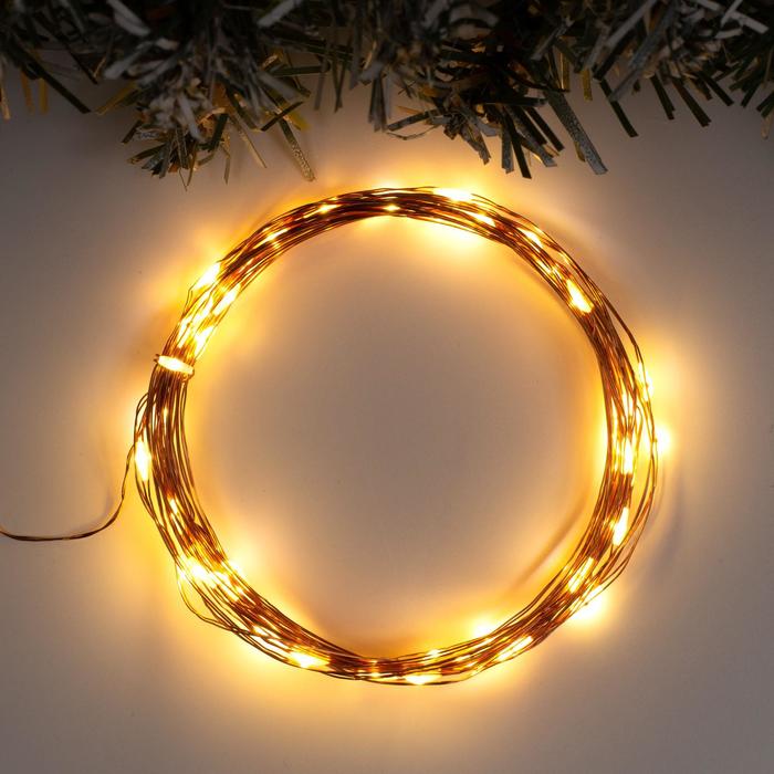 

Гирлянда «Нить» 5 м роса, IP20, медная нить, 50 LED, свечение тёплое белое, USB