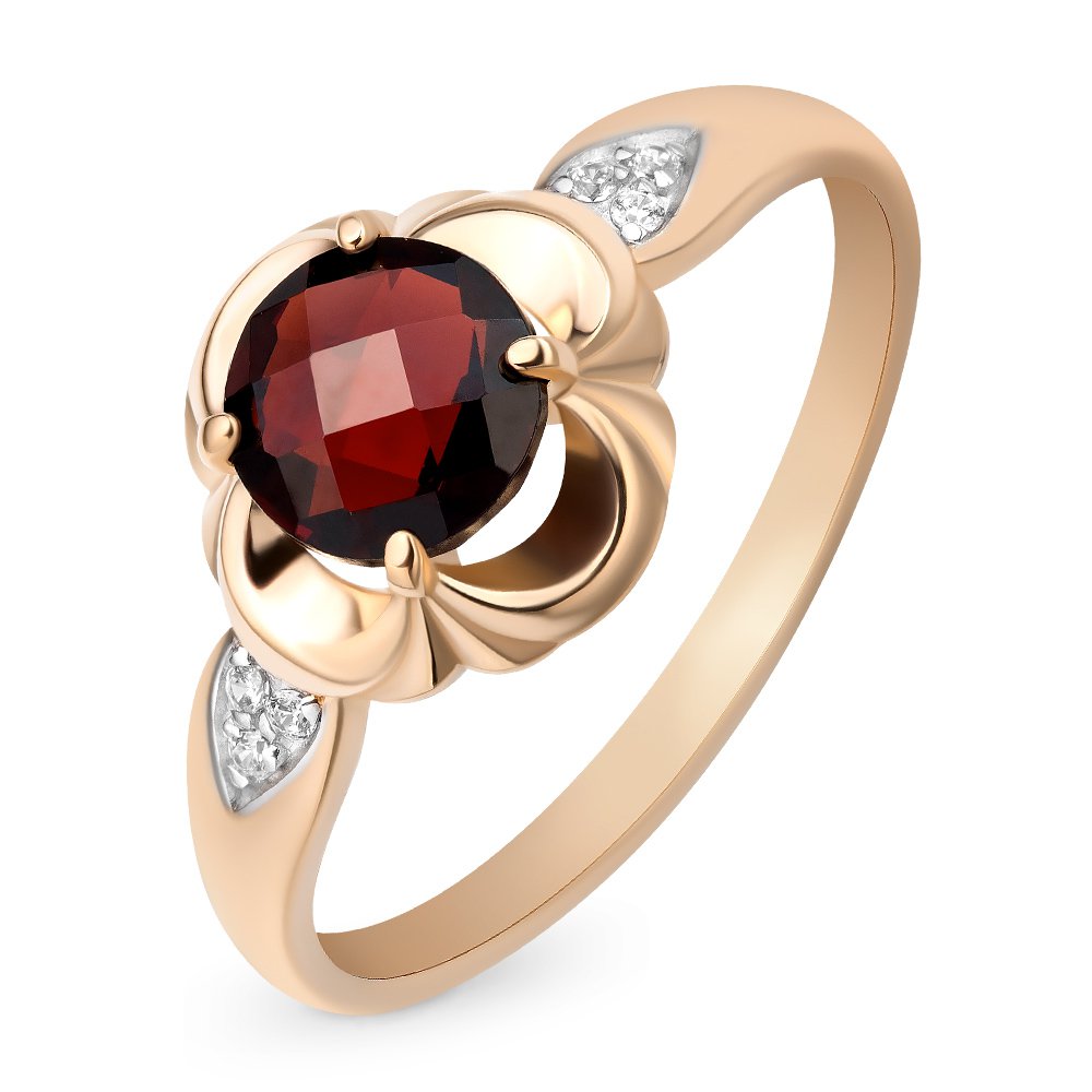 

Кольцо женское из красного золота с гранатом, фианитом 585Gold 201011732, р, 201011732