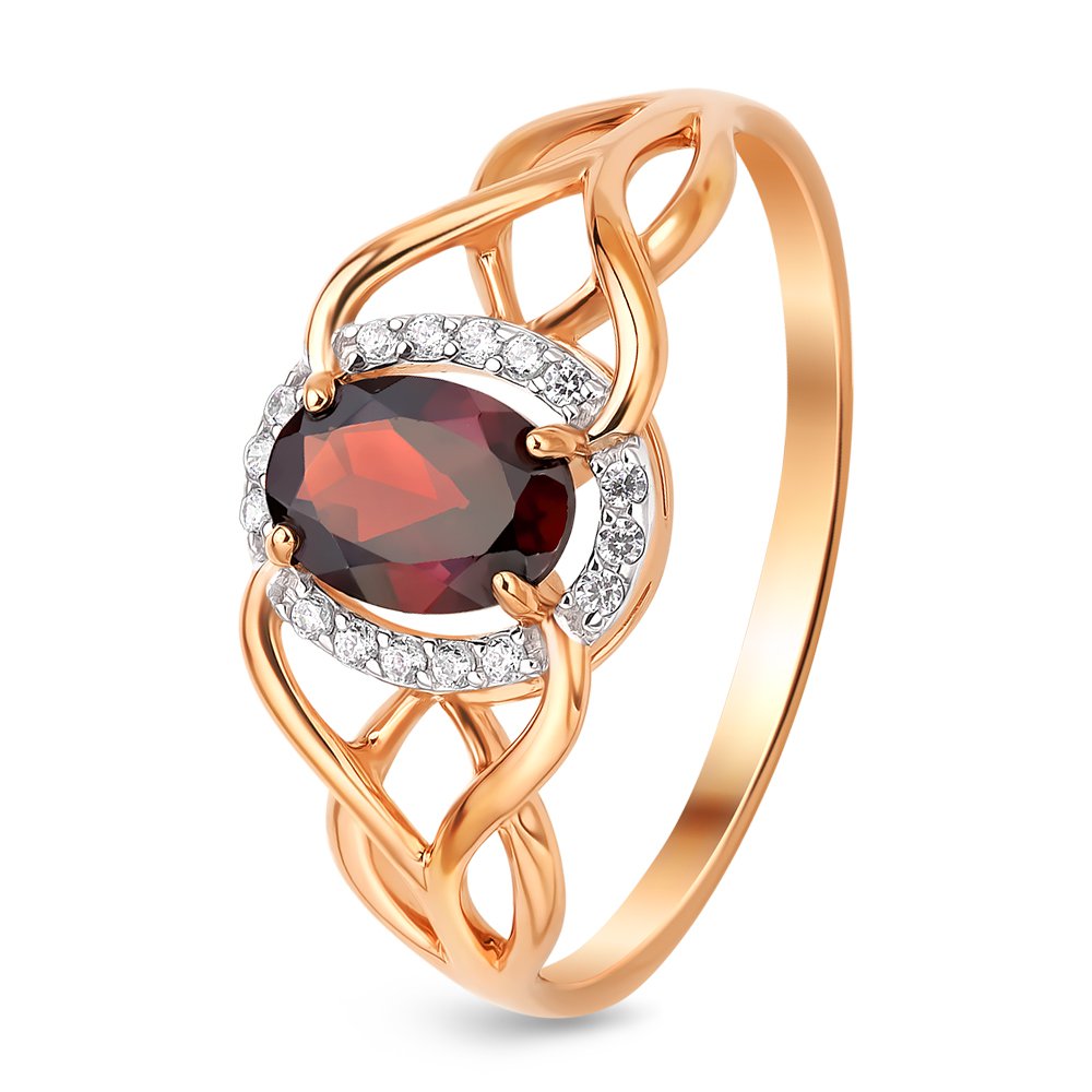 

Кольцо женское из красного золота с гранатом, фианитом 585Gold 201011893, р. 19, 201011893