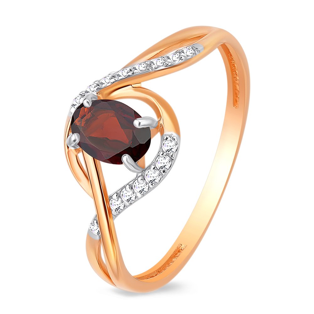 

Кольцо женское из красного золота с гранатом, фианитом 585Gold 201011726, р, 201011726