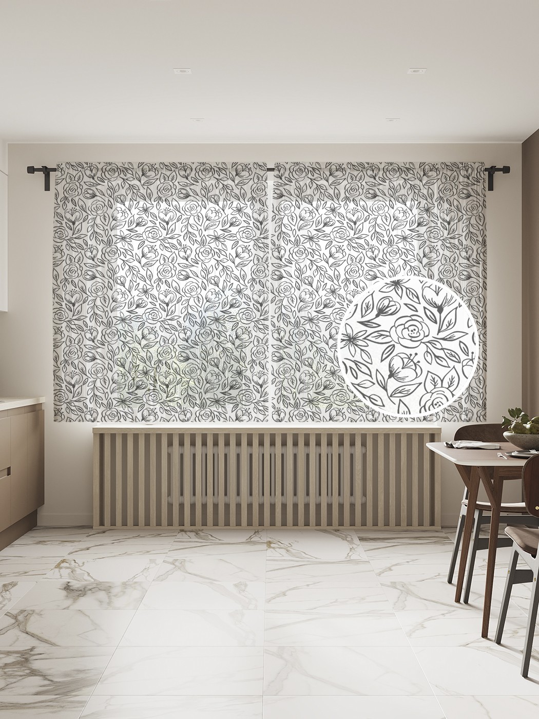 

Фототюль JoyArty "Абрис роз", 145x180 см (2 полотна со шторной лентой + 50 крючков), Абрис роз